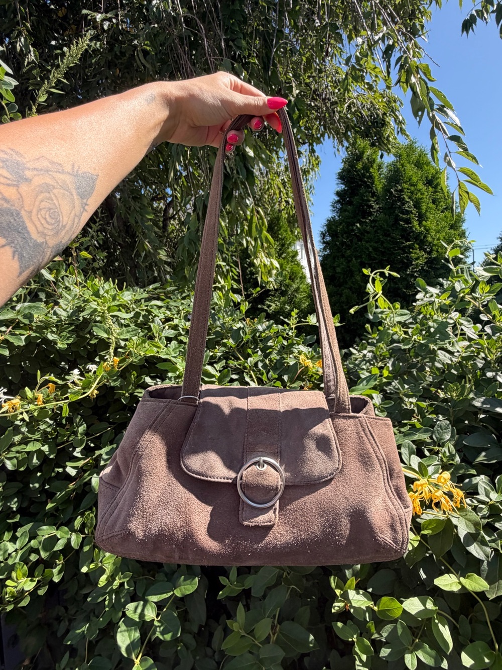 Vintage Ginger Michelle Grey Suede Y2K Shoulder Bag